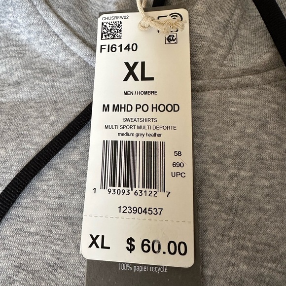 adidas Gray and Red Pullover Hoodie with Stripes - Picture 4 of 4